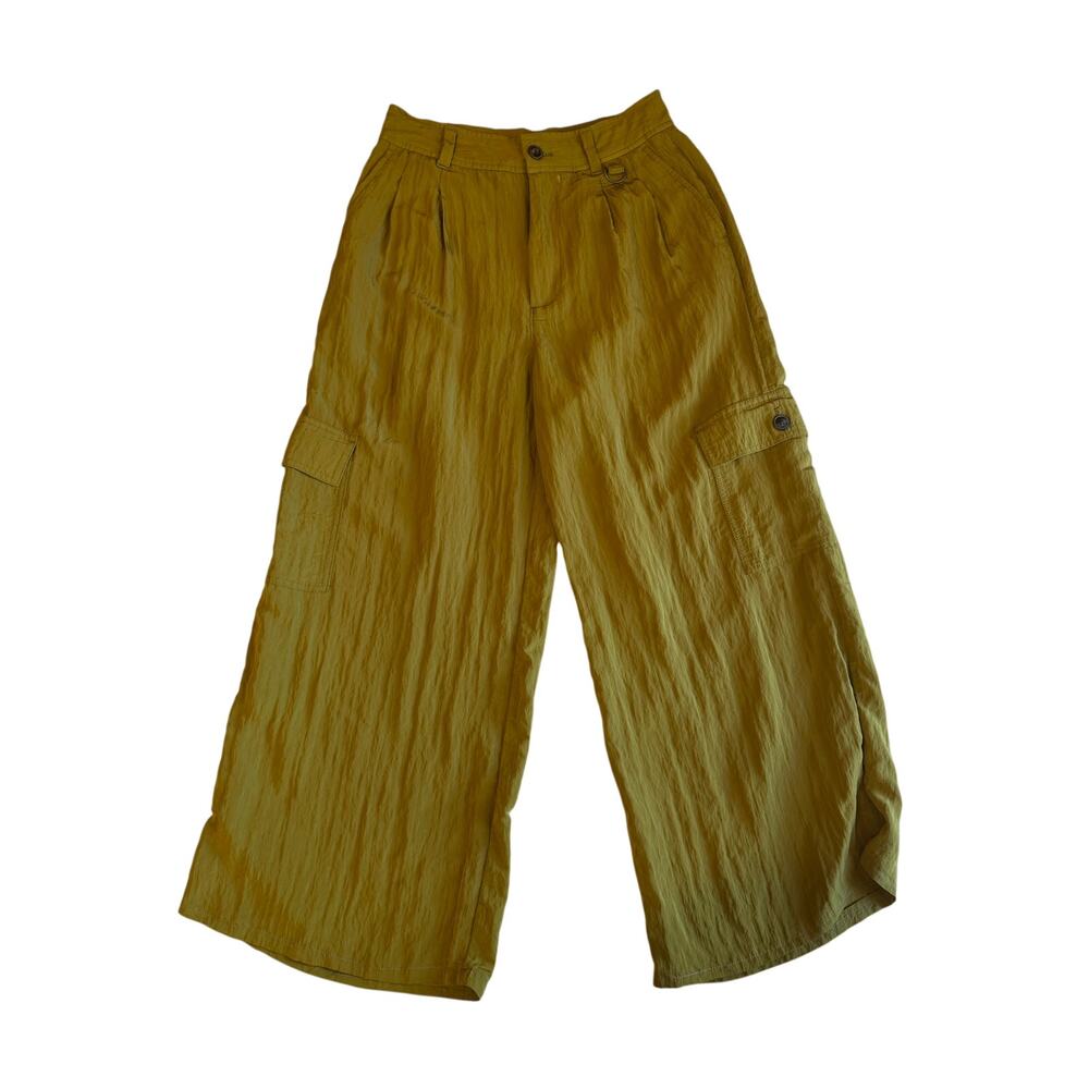 Madewell Boho Gorpcore Streetwear Gold Yellow Soft Wide Leg Cargo Pants Silky 4